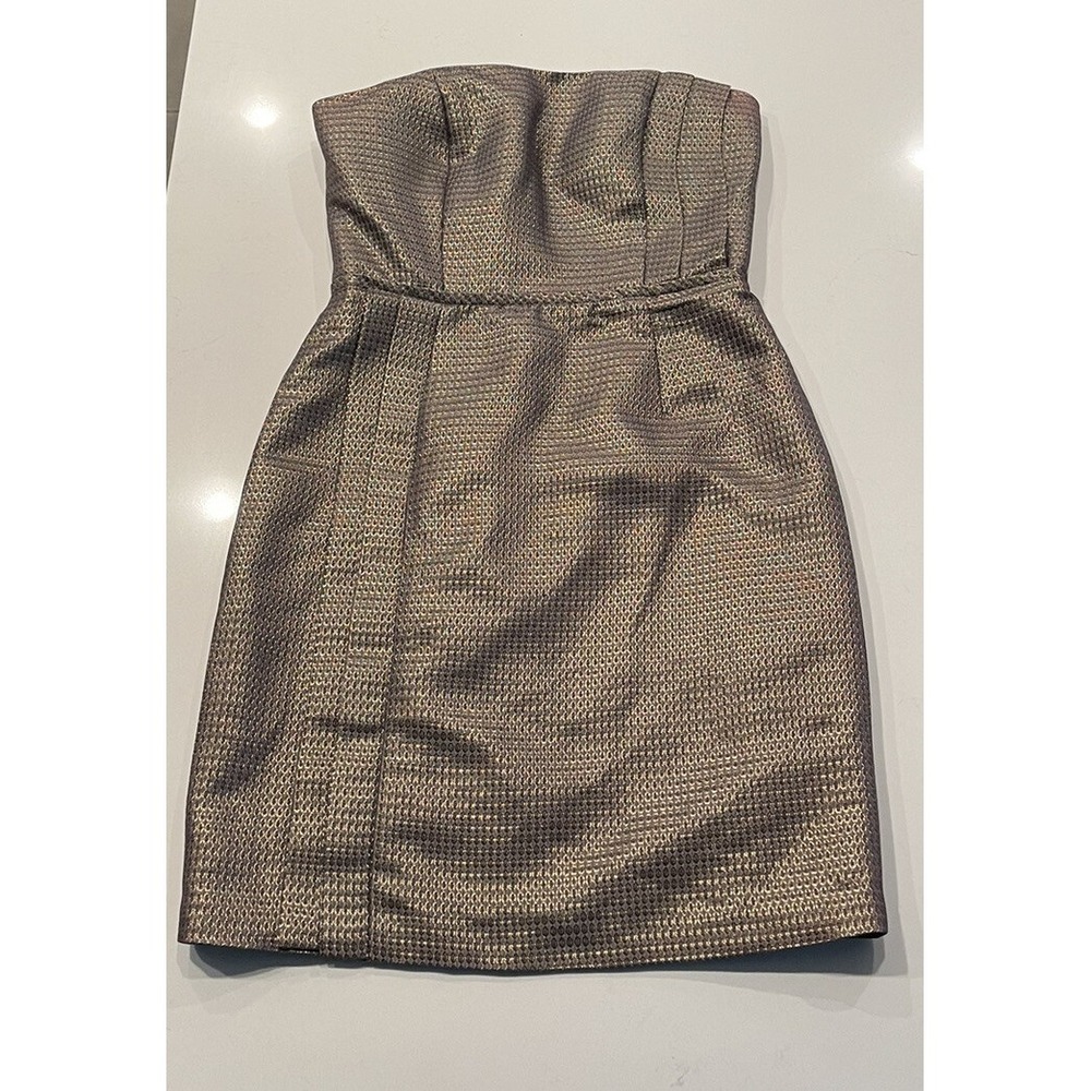 Max And Cleo Size 6 Strapless Metallic Dress Pleated Party Glam Brocade Textured